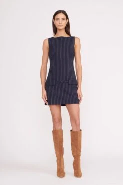SHEILA DRESS | NAVY PINSTRIPE